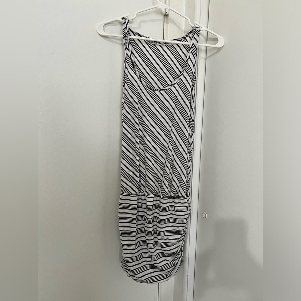 EUC Michael Stars White & Black Tank Tee Ruched Bottom Hem Dress Sz Small